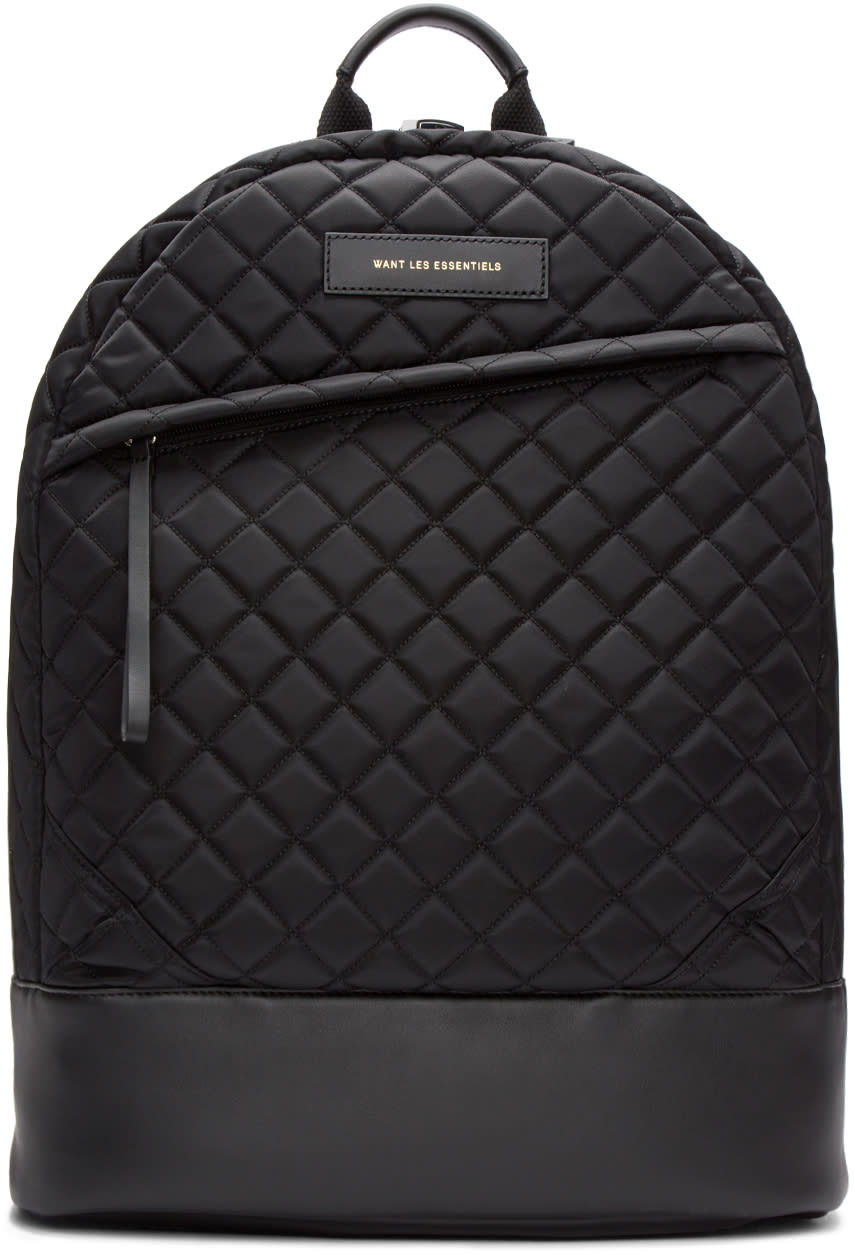 Want Les Essentiels ブラック キルテッド カストラップ バックパック