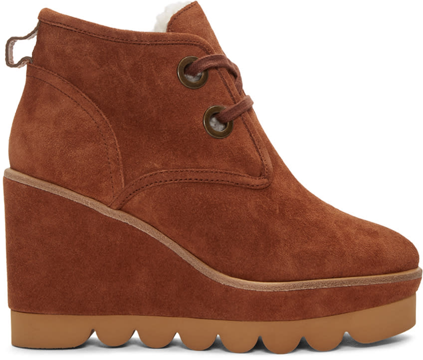See By Chloe Brown Suede Wedge Boots
