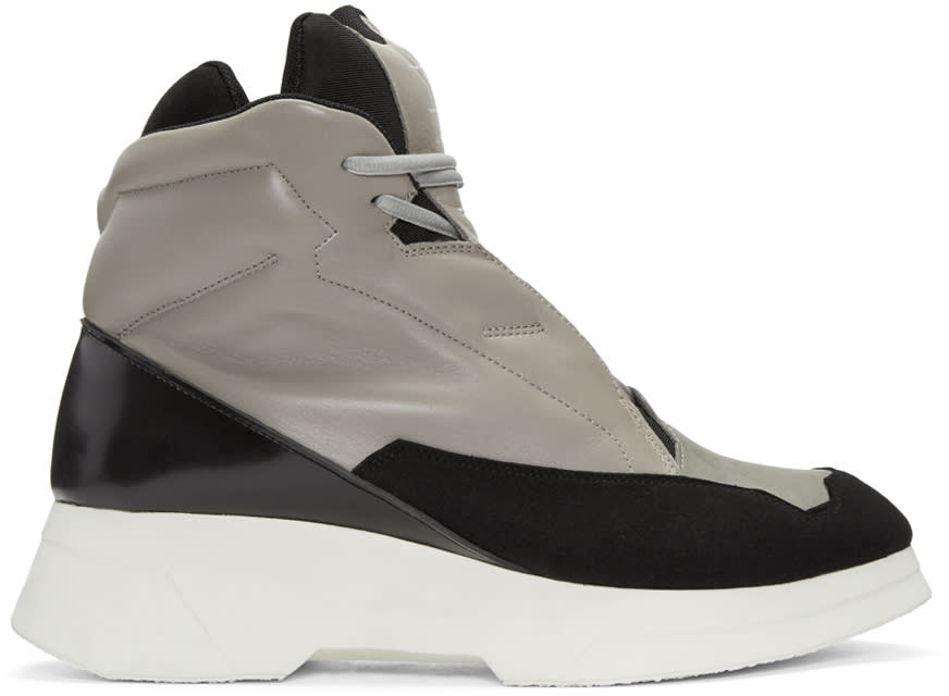 Julius Taupe and Black Leather High-top Sneakers