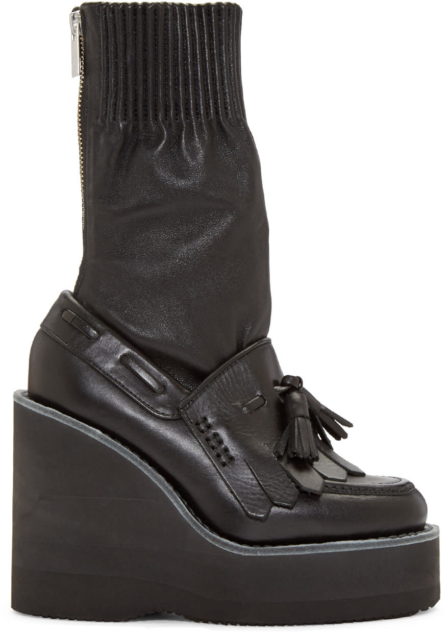Sacai Black Zip Wedge Boots