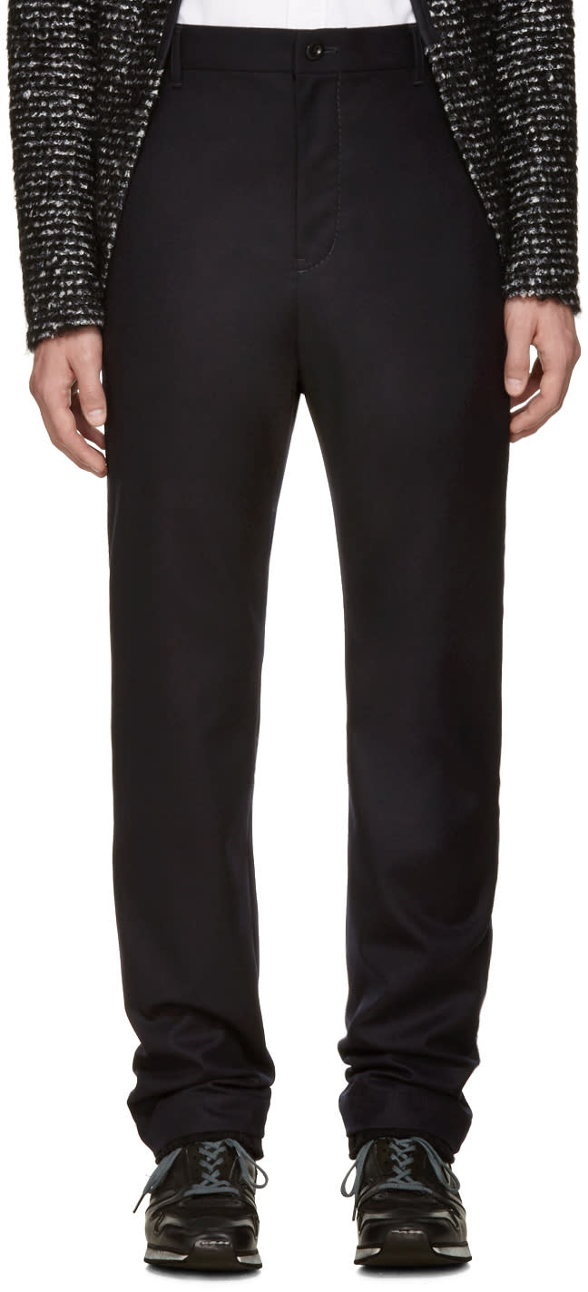 Sacai Navy Wool Ribbed Cuff Trousers