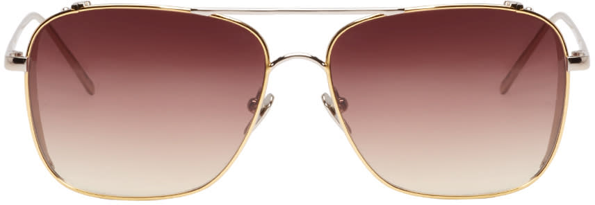Linda Farrow Luxe Gold and Silver Rectangular Sunglasses
