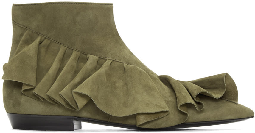 J.w.anderson Green Suede Ruffle Boots