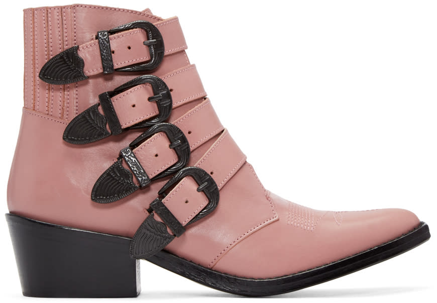Toga Pulla Pink Western Buckle Boots