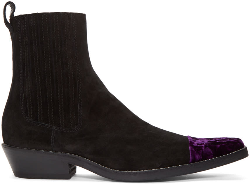 Haider Ackermann Black Velvet Cap Toe Boots