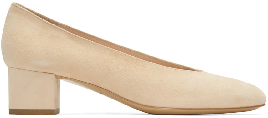 Mansur Gavriel Beige Suede Ballerina Pumps
