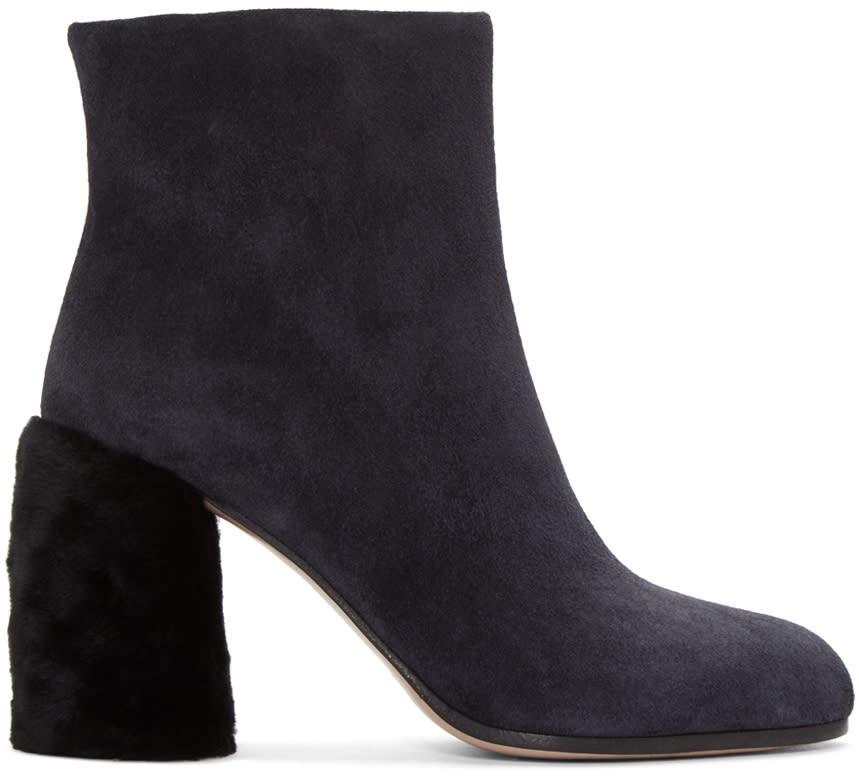 Miu Miu Navy Suede and Shearling Boots