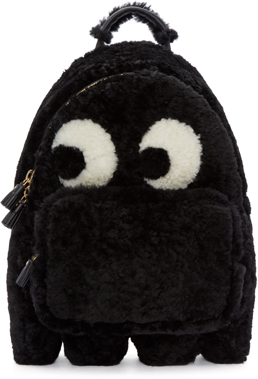 Anya Hindmarch Black Shearling Ghost Furry Backpack