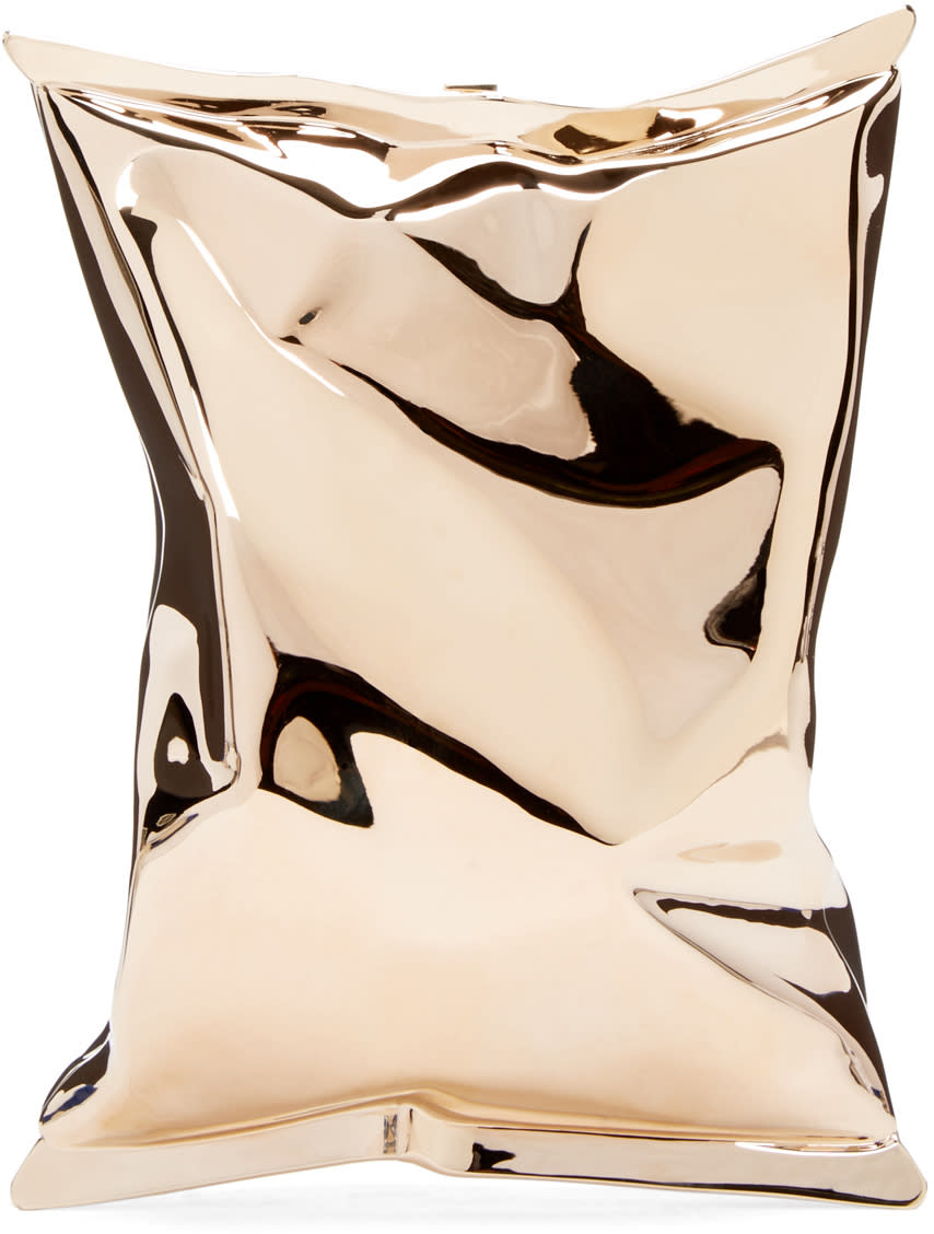 Anya Hindmarch Gold Crisp Packet Ii Clutch