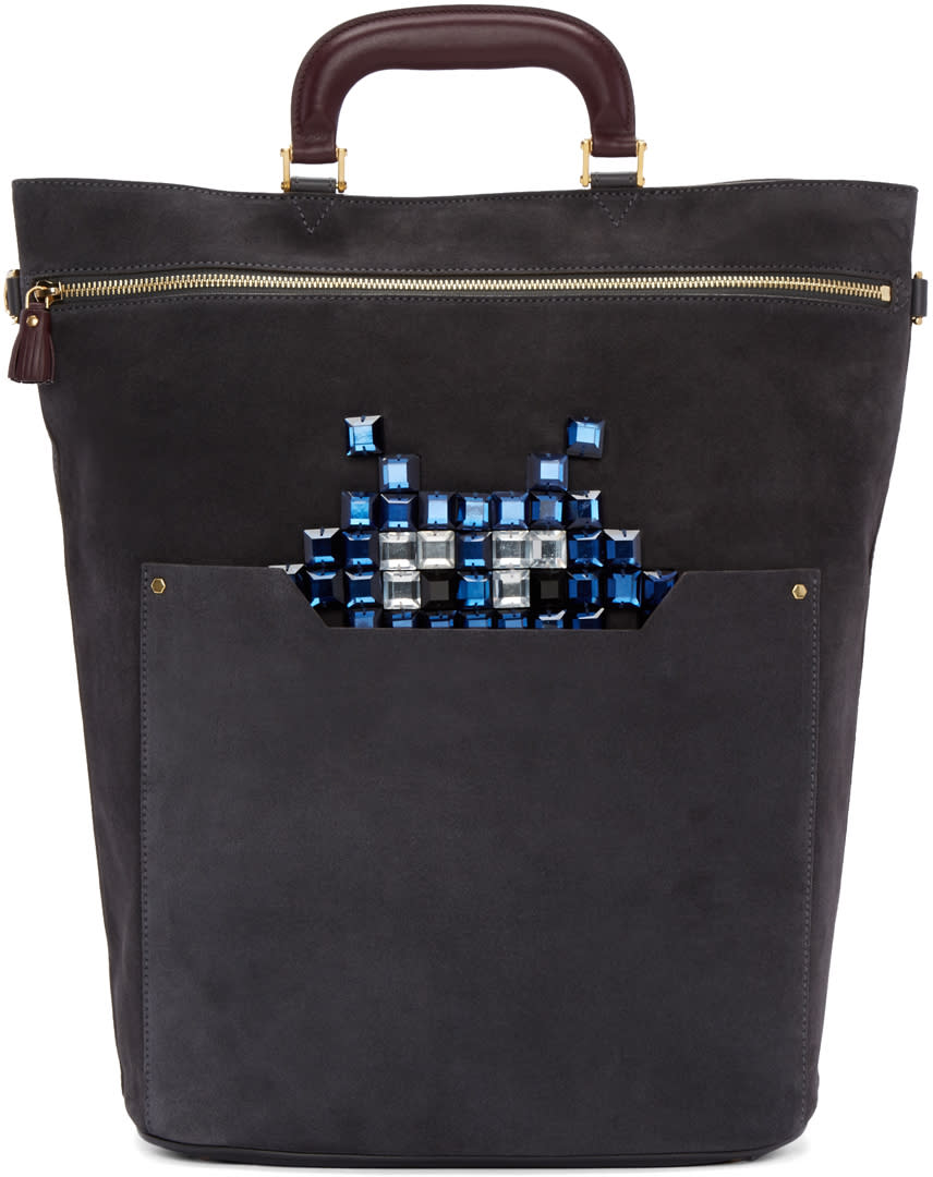 Anya Hindmarch Grey Small Orsett Space Invaders Bag