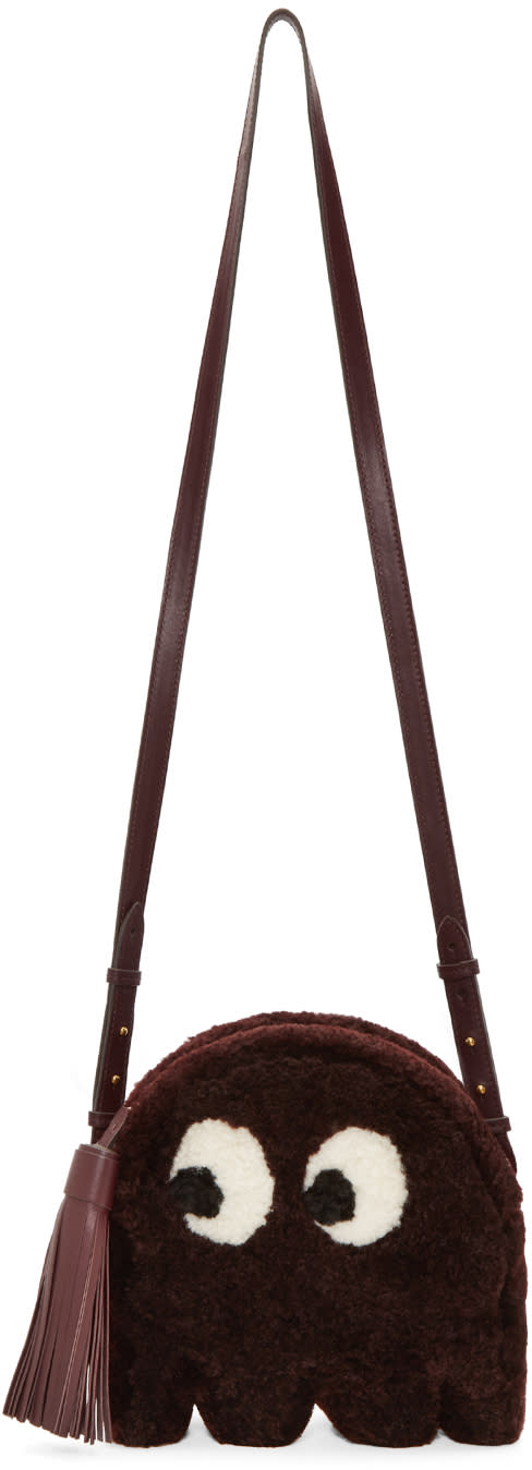 Anya Hindmarch Burgundy Shearling Ghost Furry Bag