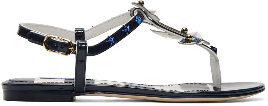 Dolce and Gabbana Navy Patent Sailor Sandals