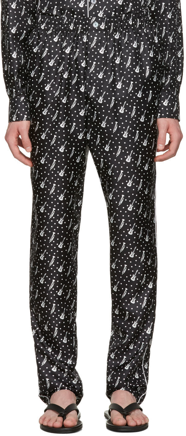 Dolce and Gabbana Black Silk Music Pajama Trousers