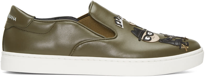 Dolce and Gabbana Green Designers Slip-on Sneakers
