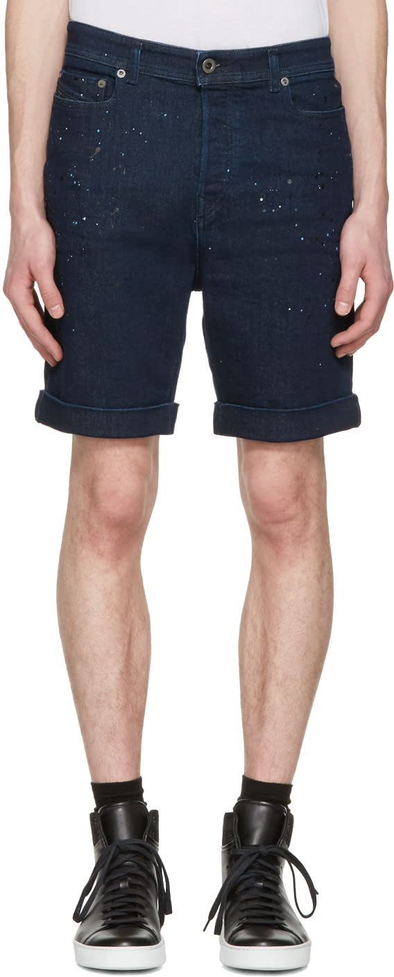 Diesel Black Gold Navy Denim Paint Splatter Shorts