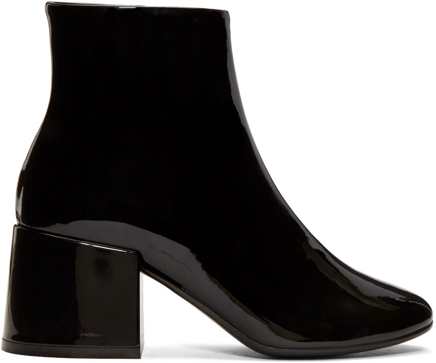 Mm6 Maison Margiela Black Patent Cube Heel Boots