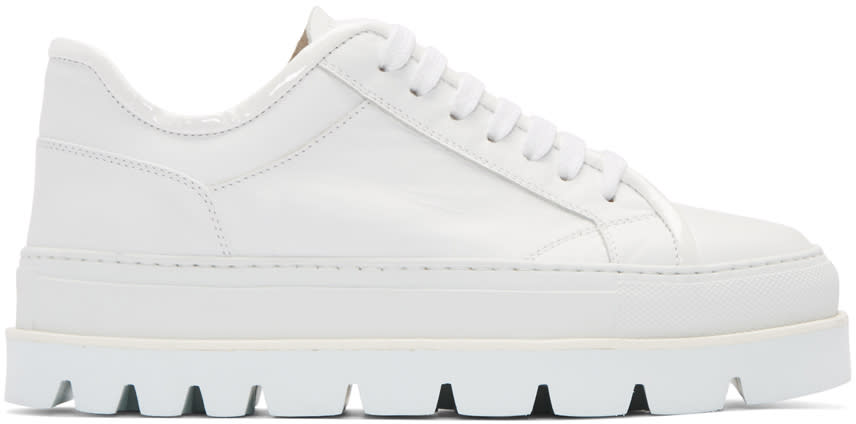 Mm6 Maison Margiela White Leather Flatform Sneakers