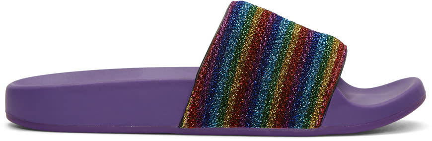 Marc Jacobs Purple Lurex Stripe Cooper Slide Sandals