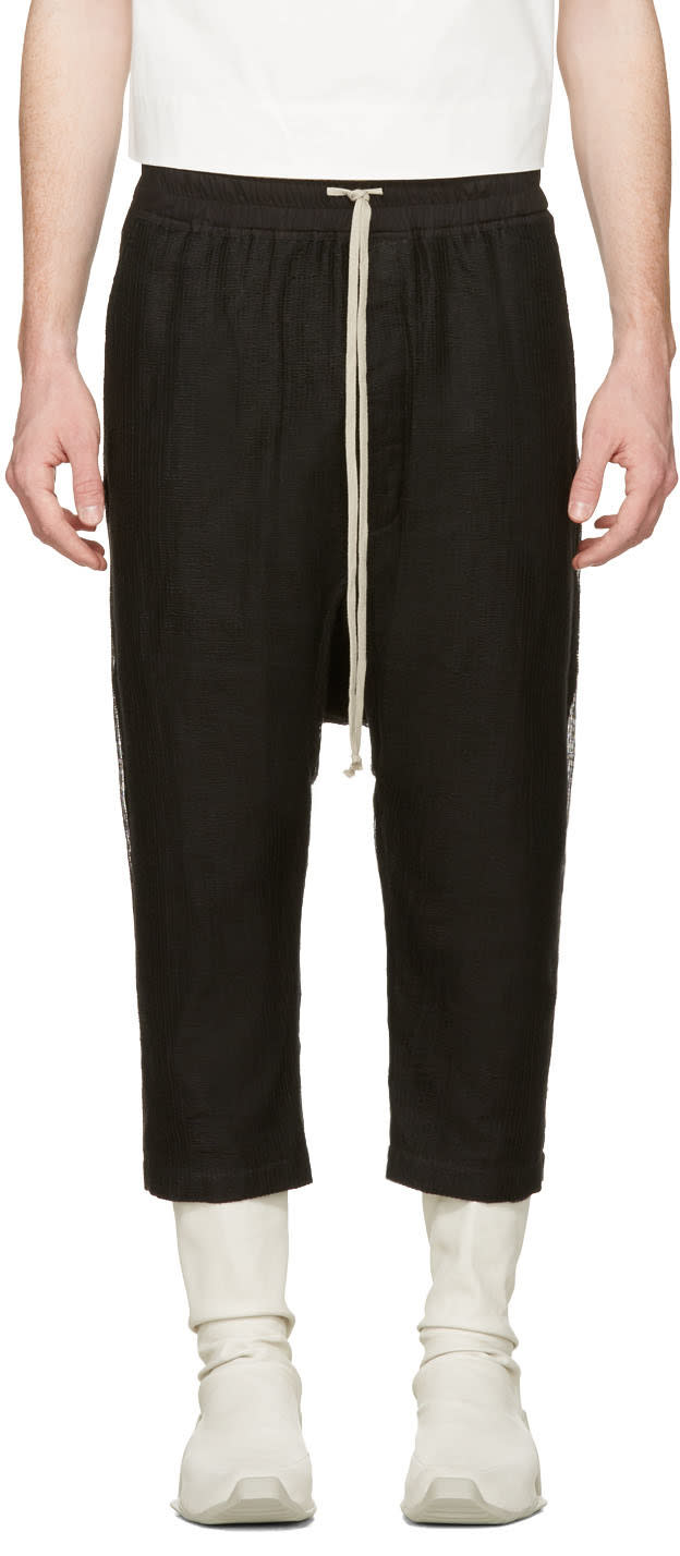Rick Owens Black Mesh Drawstring Cropped Trousers