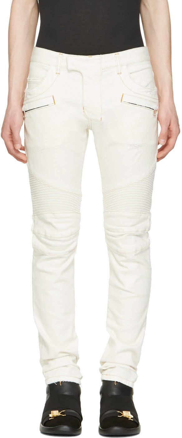 Balmain Off-white Slim Biker Jeans