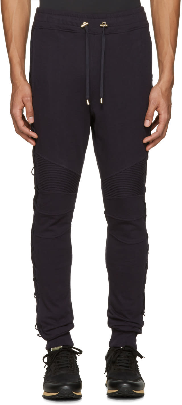 Balmain Navy Lace-up Lounge Pants