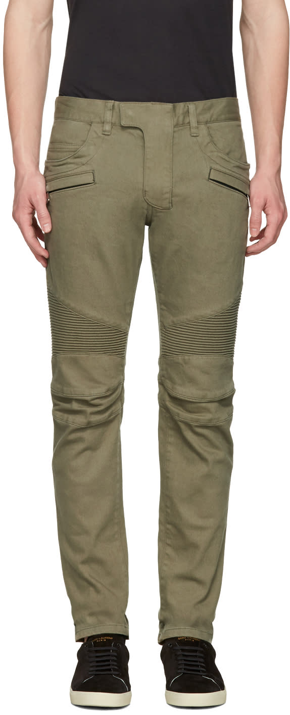 Balmain Green Biker Rib Jeans