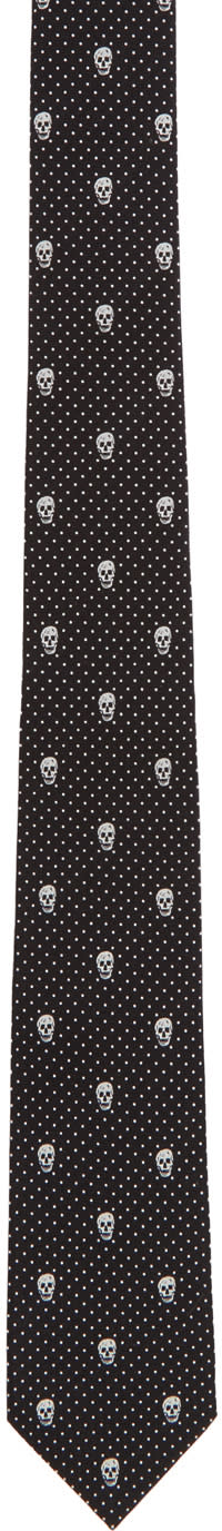 Alexander Mcqueen Black Polka Dot and Skull Tie