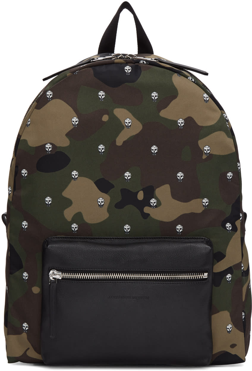 Alexander Mcqueen グリーン ナイロン カモフラージュ and スカル バックパック