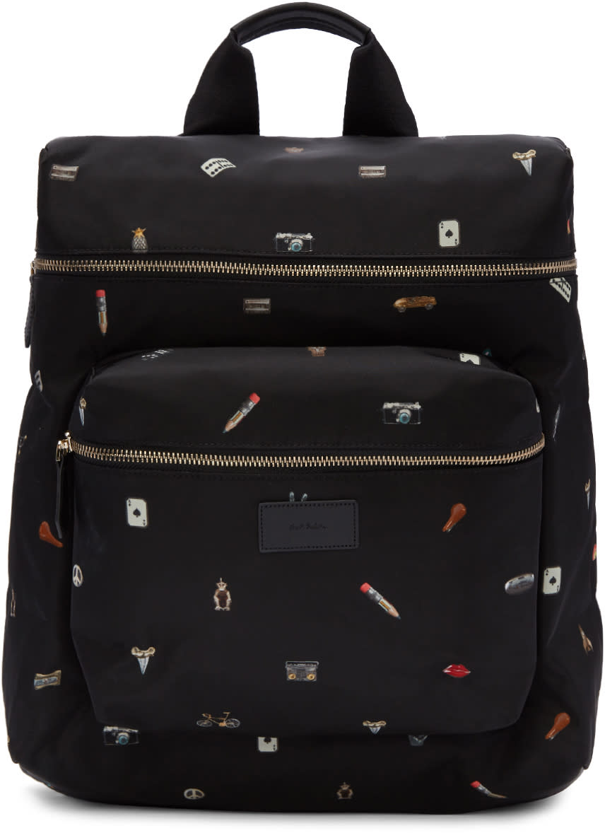Paul Smith ブラック カフリンク チャーム プリント バックパック
