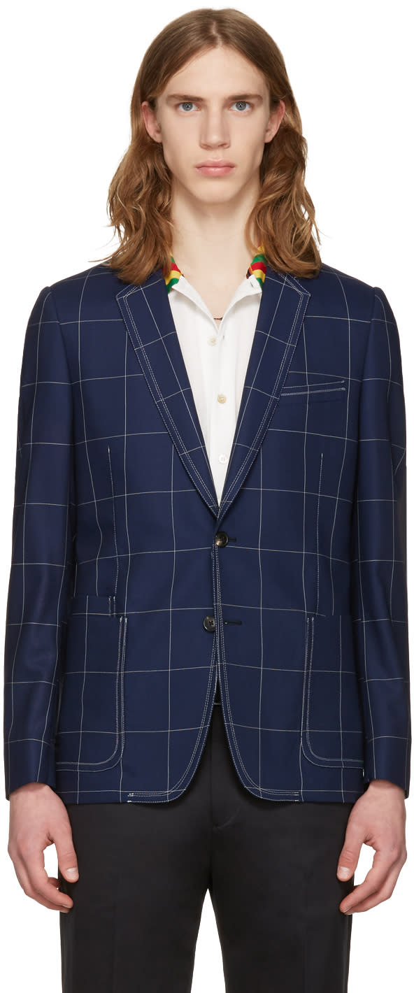 Paul Smith Indigo Windowpane Check Blazer