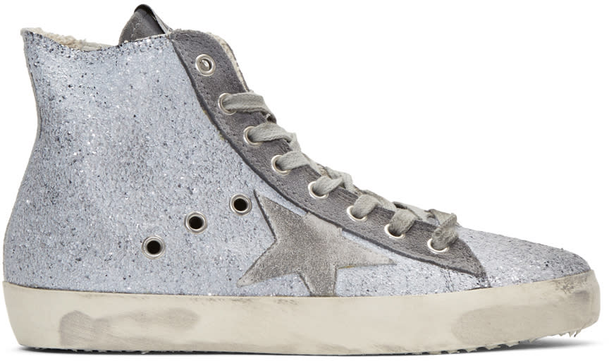 Golden Goose Grey Glitter Francy High-top Sneakers