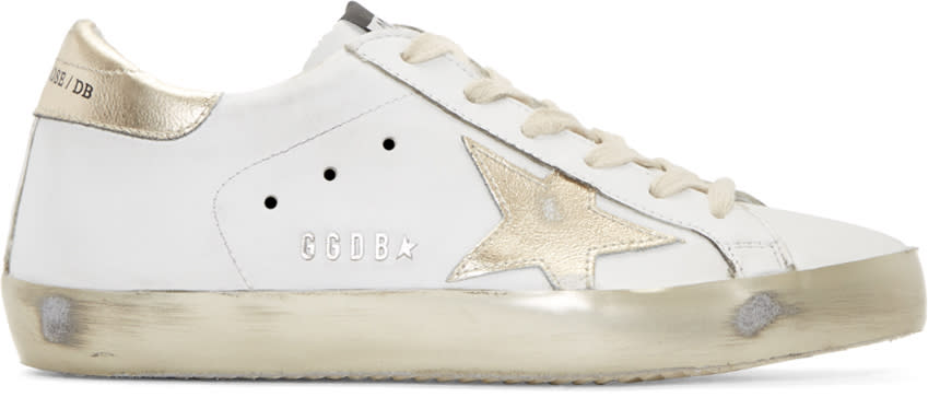 Golden Goose White and Gold Superstar Sneakers