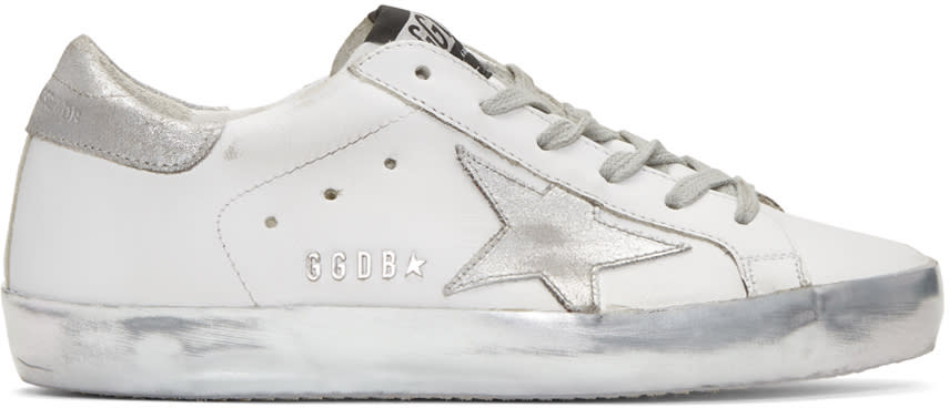 Golden Goose White and Silver Superstar Sneakers