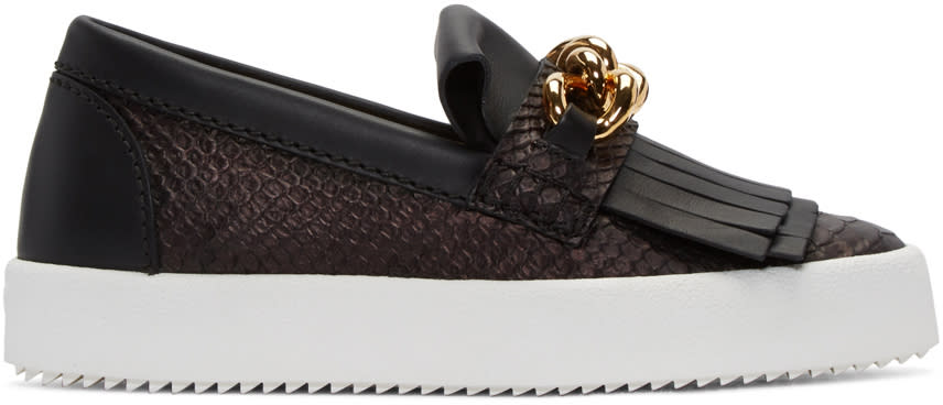 Giuseppe Zanotti Black Python-embossed London Slip-on Sneakers