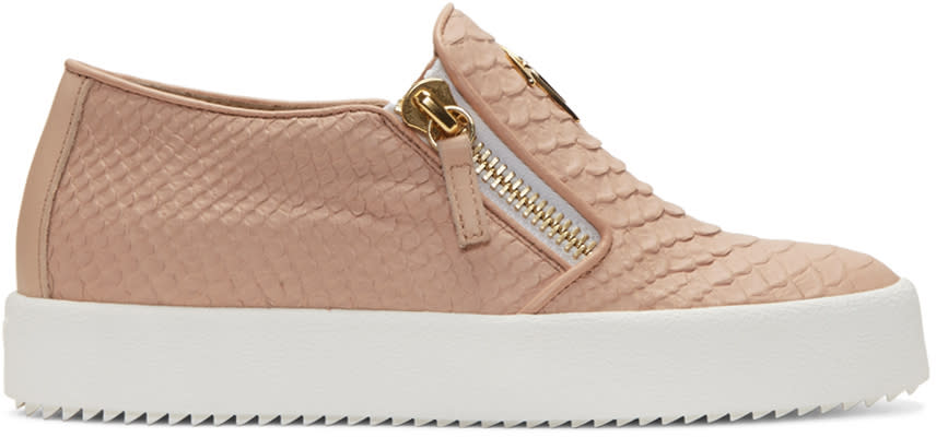 Giuseppe Zanotti Pink Snake-embossed London Slip-on Sneakers