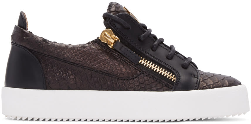 Giuseppe Zanotti Black Python-embossed London Sneakers
