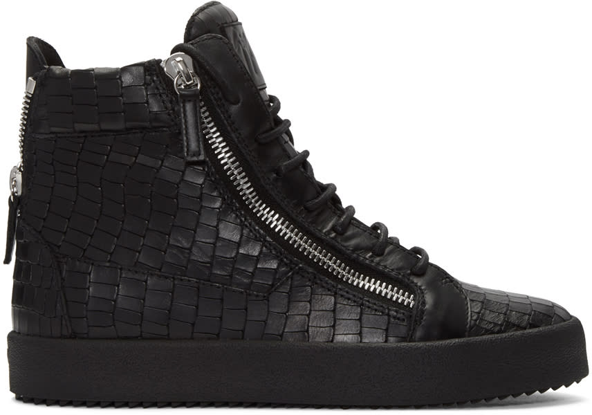 Giuseppe Zanotti Black Croc-embossed London High-top Sneakers