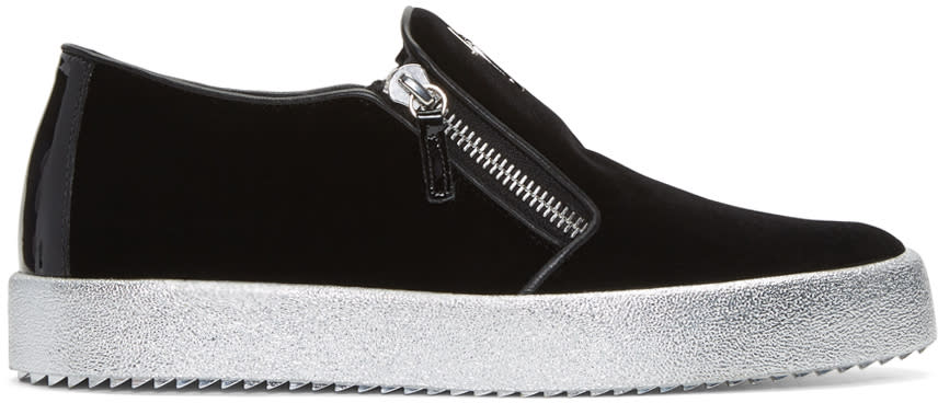 Giuseppe Zanotti Black Velvet London Slip-on Sneakers