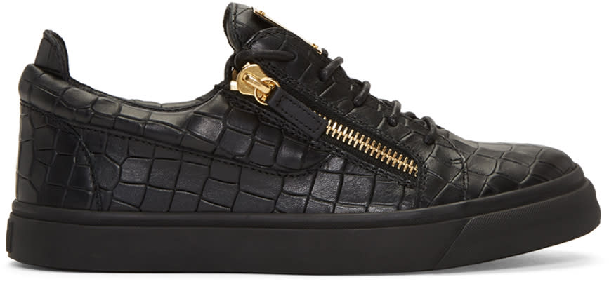 Giuseppe Zanotti Black Croc-embossed London Sneakers