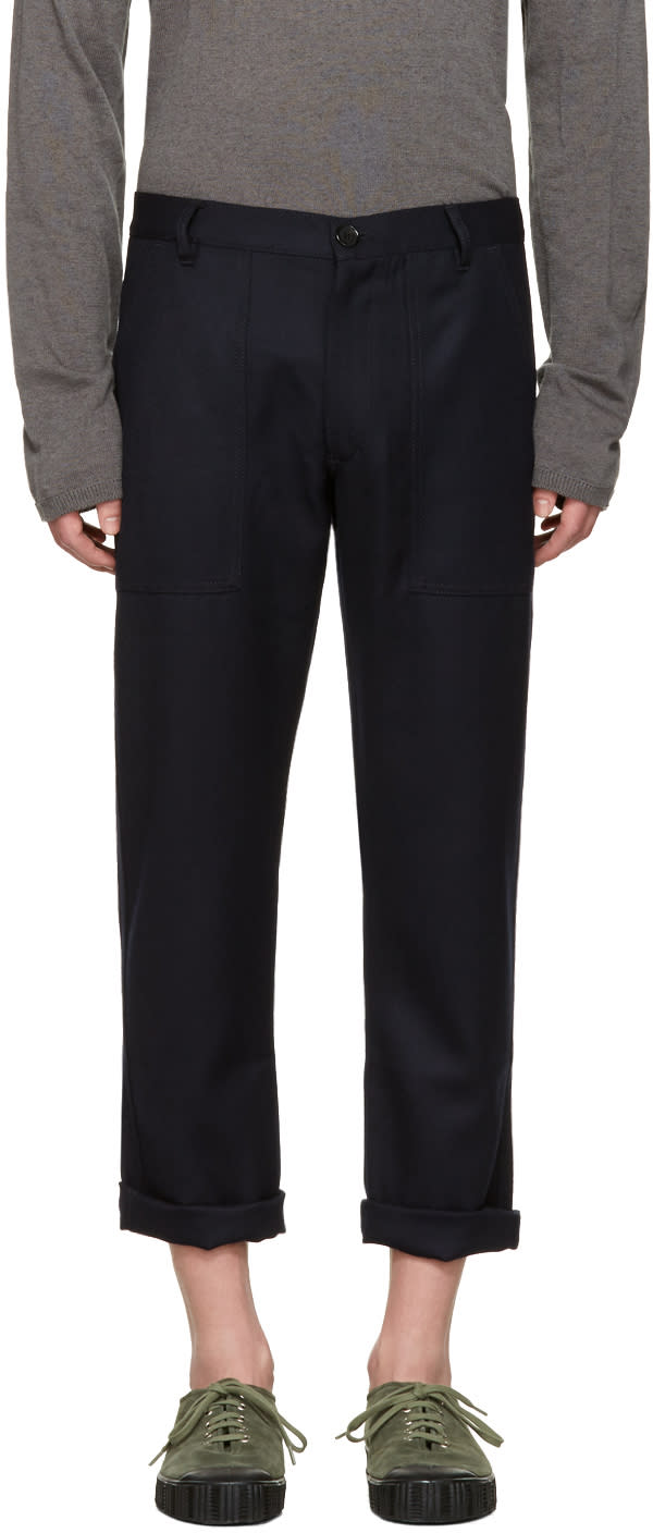 Comme Des Garcons Shirt Navy Wool Gabardine Trousers