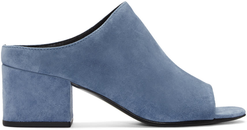 3.1 Phillip Lim Blue Suede Cube Slip-on Sandals