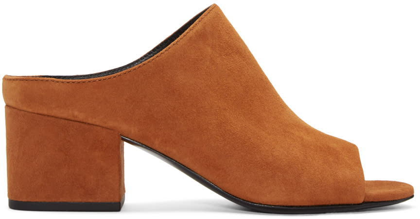 3.1 Phillip Lim Tan Suede Cube Slip-on Sandals