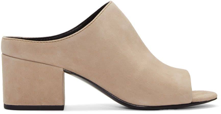 3.1 Phillip Lim Taupe Suede Cube Slip-on Sandals