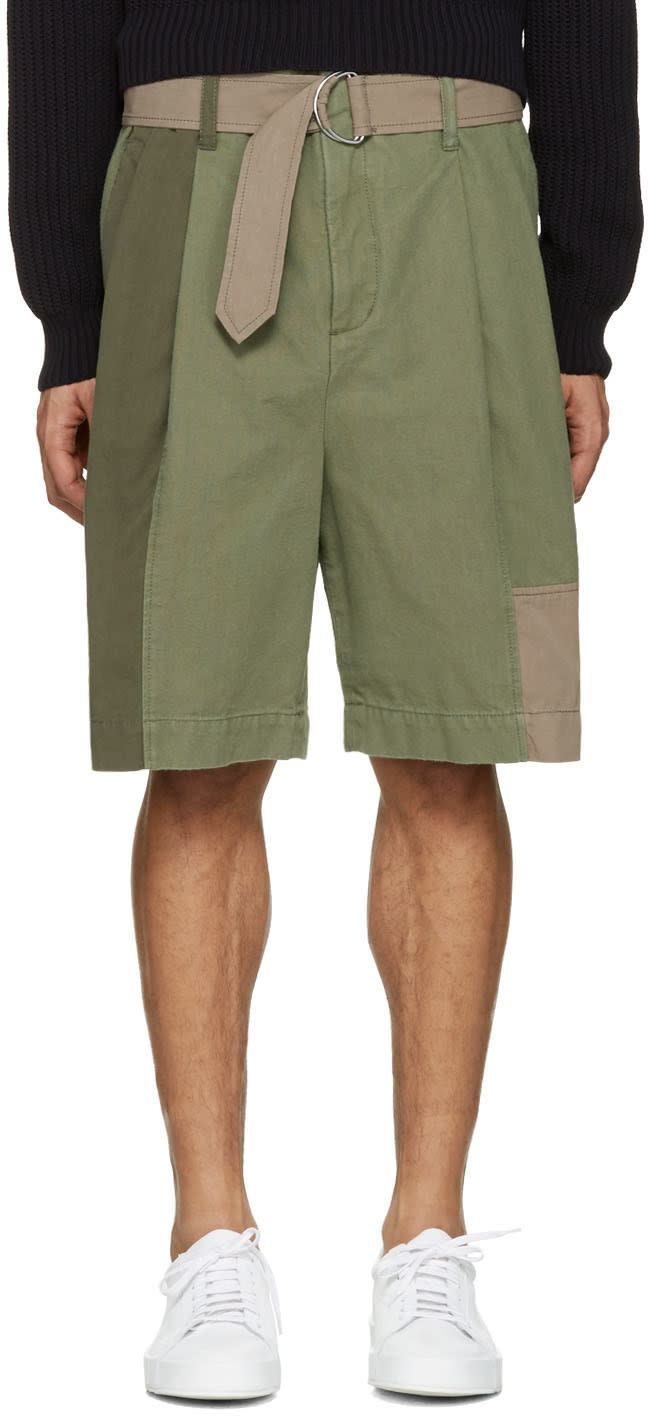 3.1 Phillip Lim Green Patchwork Oversized Shorts