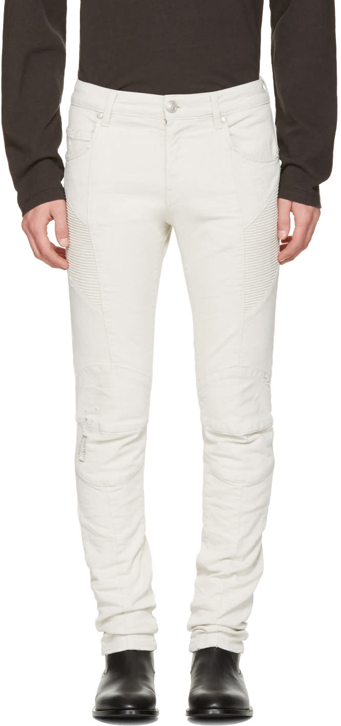 Pierre Balmain Beige Biker Skinny Jeans