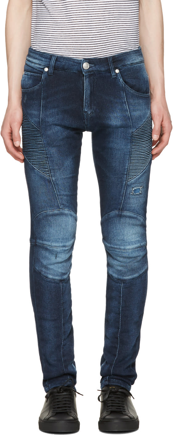 Pierre Balmain Navy Biker Skinny Jeans