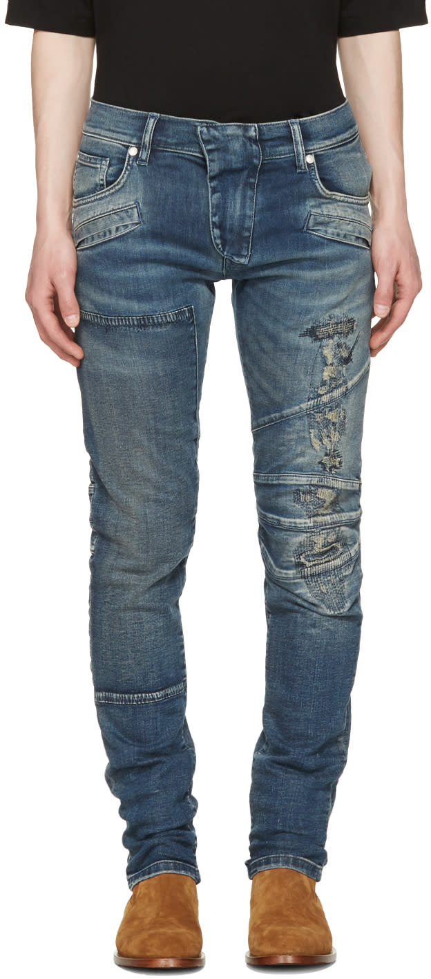 Pierre Balmain Blue Distressed Panelled Jeans
