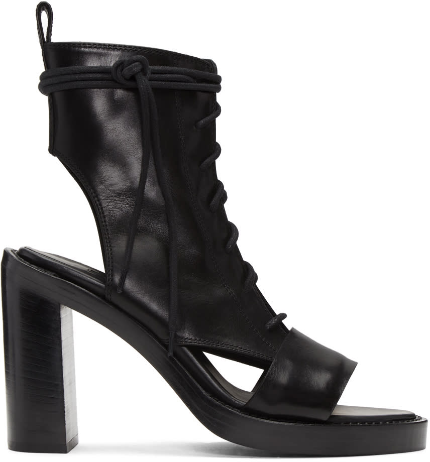 Ann Demeulemeester Black Leather Boot Sandals