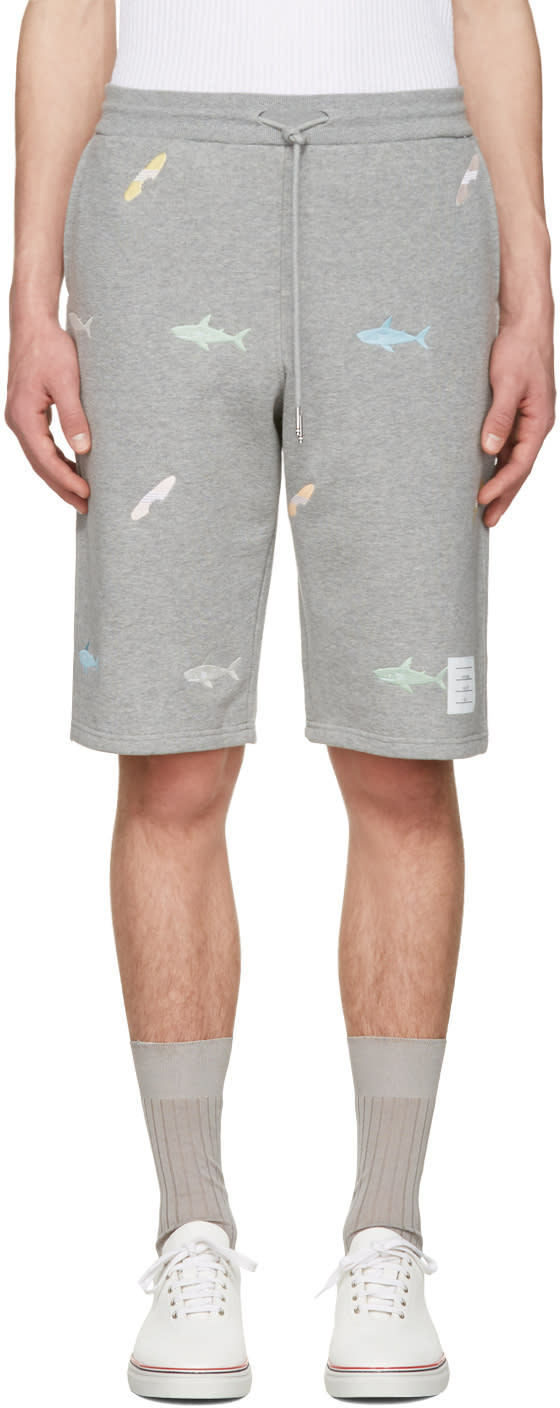 Thom Browne Grey Classic Shark and Surfboard Lounge Shorts