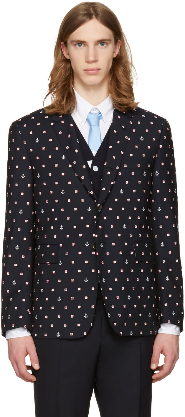 Thom Browne Navy Classic Lifesaver and Anchor Blazer